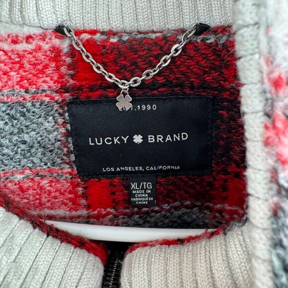 Lucky Brand Wool Blend Plaid Full Zip Jacket Womens XL Red Black White - Picture 8 of 13